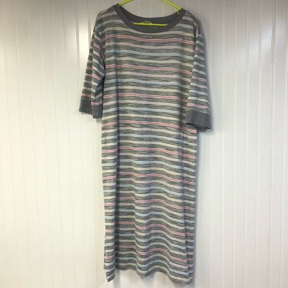 Secret Treasures Striped Gray and Pink Midi Dress Nightgown Pajamas Medium - Picture 1 of 4